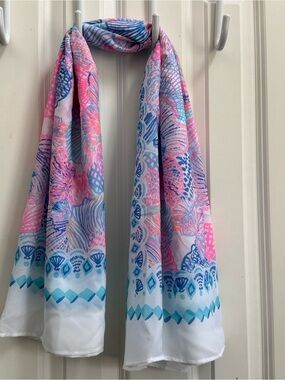 Lilly Pulitzer Pink Blue White Tropical Shell Print Beach 🏖️ Scarf